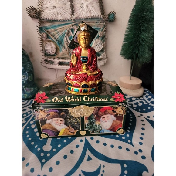 Christmas glass classic ornament colorful buddha ohm bohemian decor holiday - Picture 1 of 10